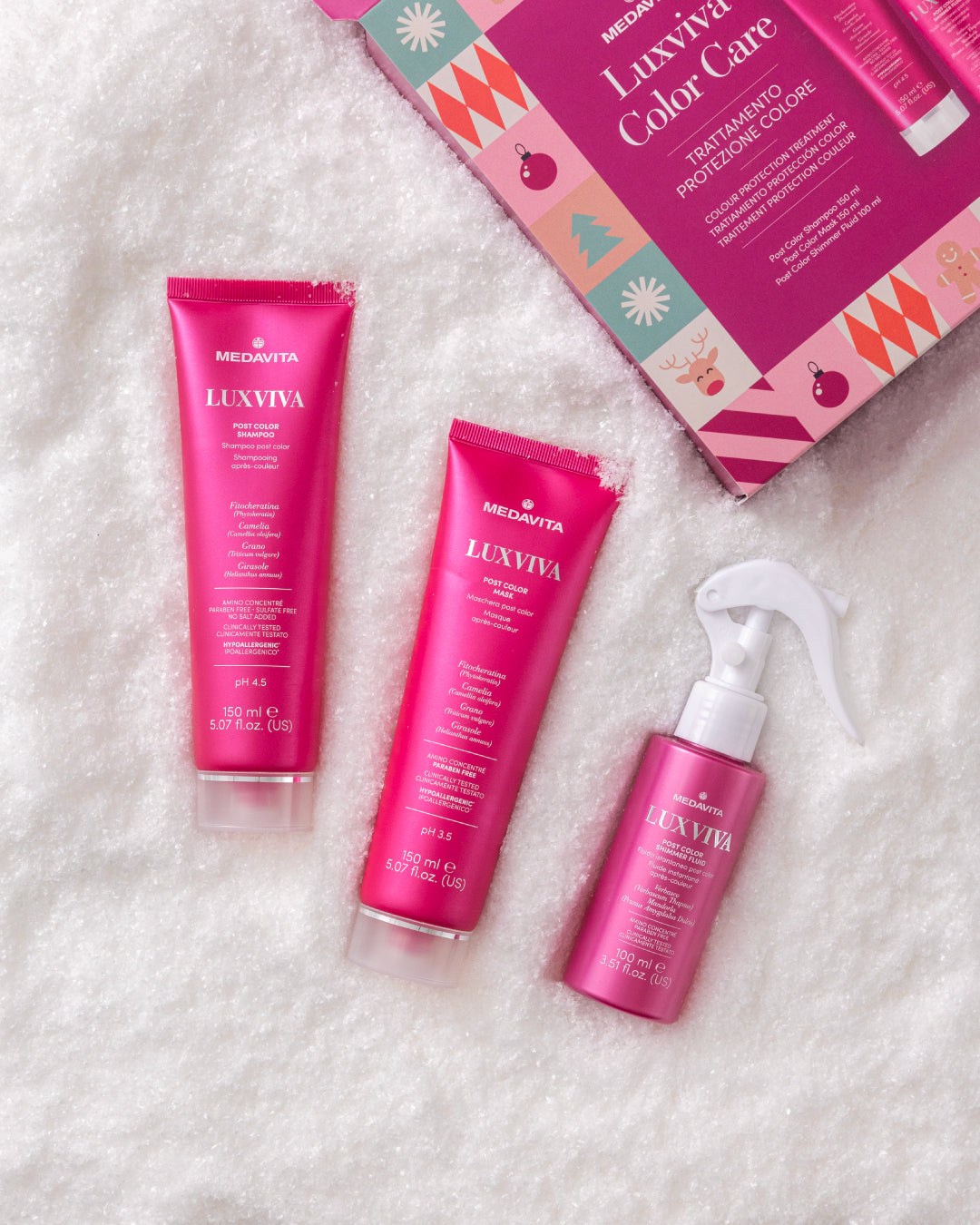 Medavita Luxviva Christmas Gift Set (Post Color Shampoo 150 ml+ Post Color Mask 150 ml+ Post Color Fluide 100 ml )